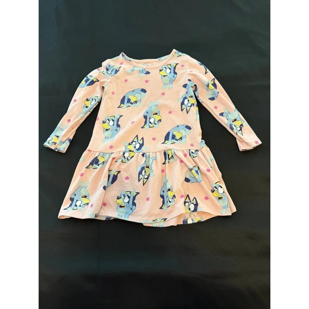 Bluey Girls Pink Long Sleeve Ruffle Skirt Dress Size 4T Cotton Blend FL2483748EY